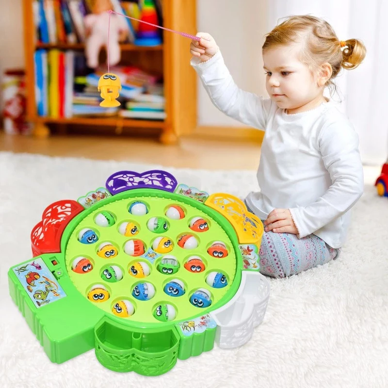 Kids Fishing Toys Electric Rotating Fishing Play Game Musical Fish Plate Set Magnetic Outdoor Sports Toys for Children Gifts