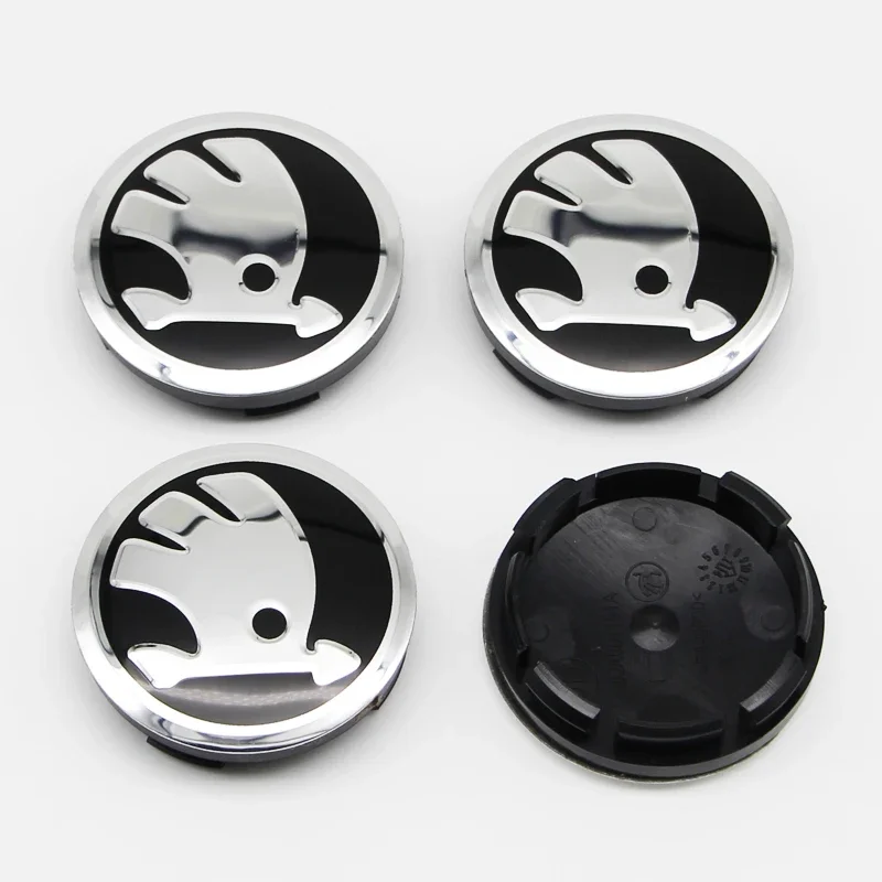 4Pcs 56mm Wheel Center Caps Aluminum Domed Sticker Alloy Badge For Skoda Rapid Octavia A5 RS Kodiaq Fabia A7 Accessories