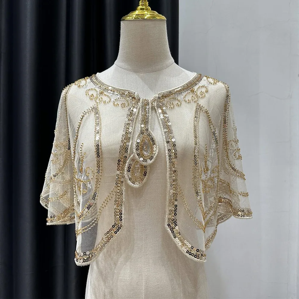 

Элегантная шаль в стиле 1920-х годов с пайетками, короткий плащ, тяжелое вечернее украшение ручной работы