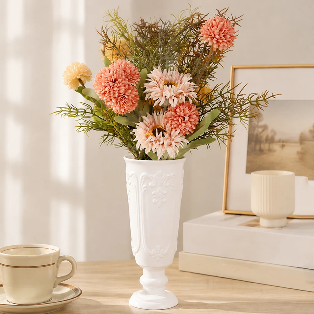 Cross-Border Retro Carved Goblet Vase for Desktop Fresh or Dried Flower Decoration