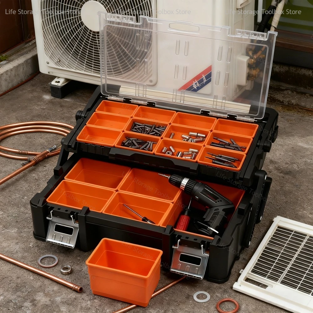 Portable Tool Box 2-layer Large Tool box Plastic Tool Organizer Box Parts Tool Storage Box Screws Hardware Tool arrangement Box