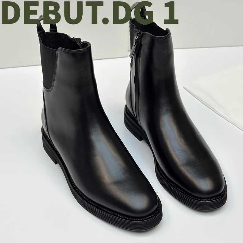 Flat Ankle Boots for Women Genuine Leather Comfortable Non-Slip Sole Simple Side Zipper Casual Walking Boots