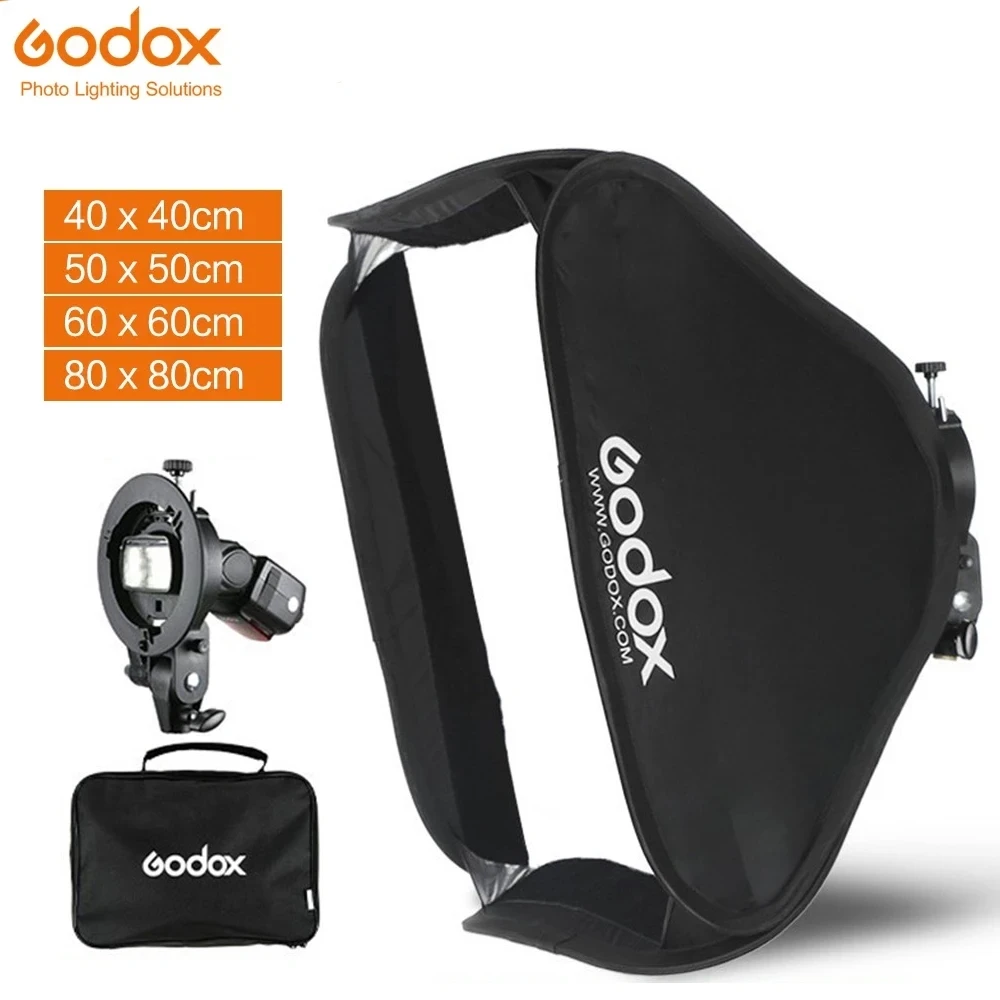 Godox 40cm 50cm 60cm 80cm Ajustable Speedlight Flash Softbox + S type Bracket Bowens Mount Kit for Speedlite Studio Shooting