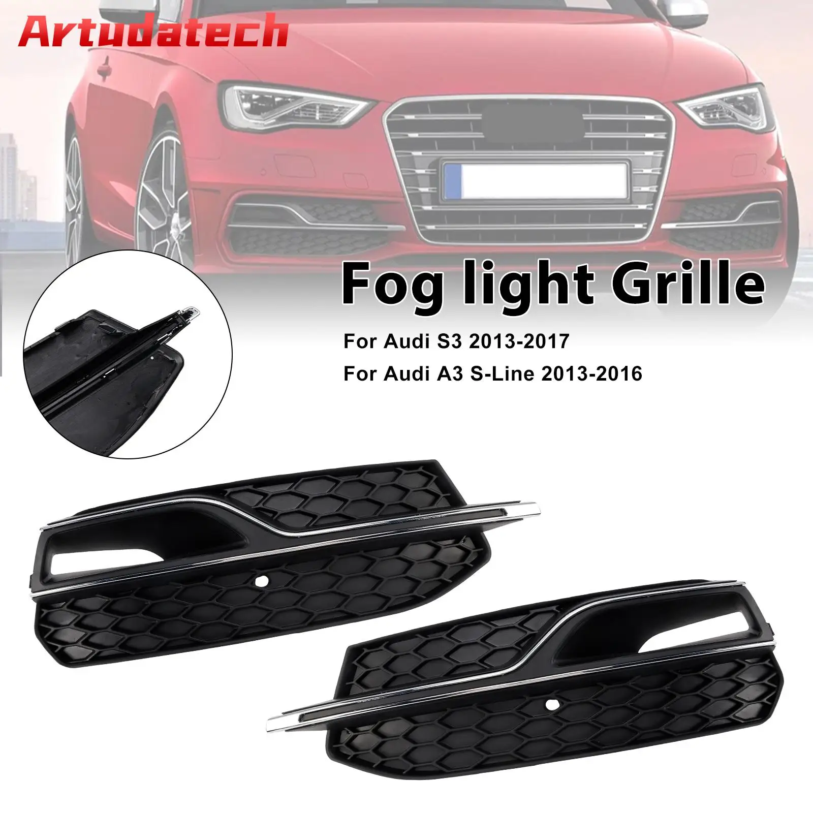 

Artudatech Front Lower Fog Light Cover Grill Grille Fit for AUDI A3 S3 S-Line 2013-2016