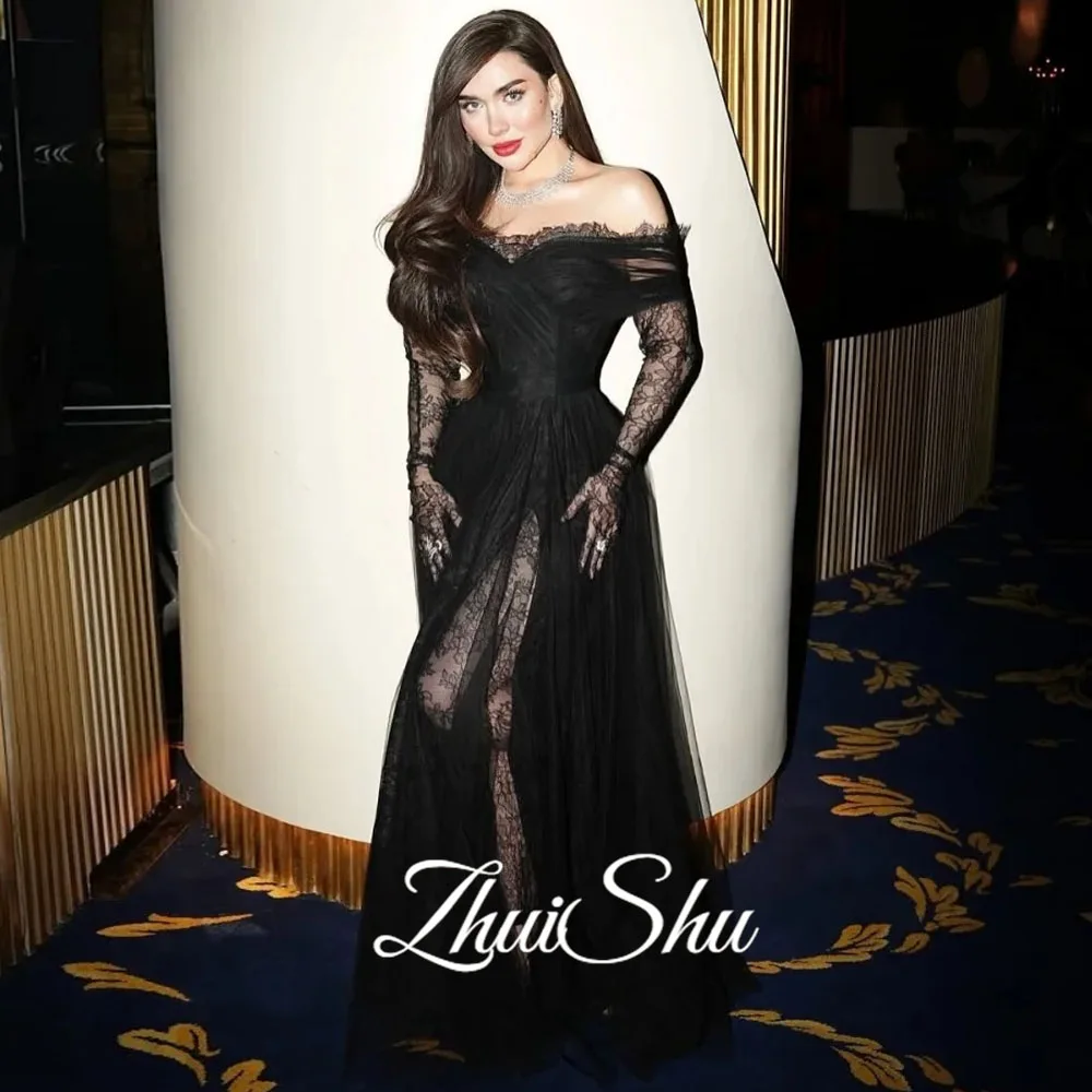 

ZHUISHU Women's Evening Dress Luxury 2026 Black Long Sleeved Lace Customized A-line Elegant Dress Luxury Wedding Guest Party