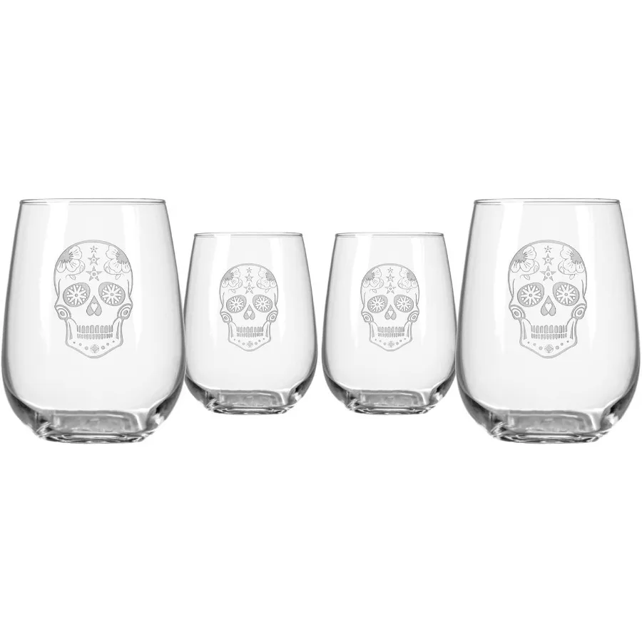 مجموعة كؤوس النبيذ بدون جذع على شكل جمجمة السكر مكونة من 4 أونصة بتصميم واضح لتناول الطعام الحديث مثالية للتجمعات غير الرسمية وديكور منزلي أنيق