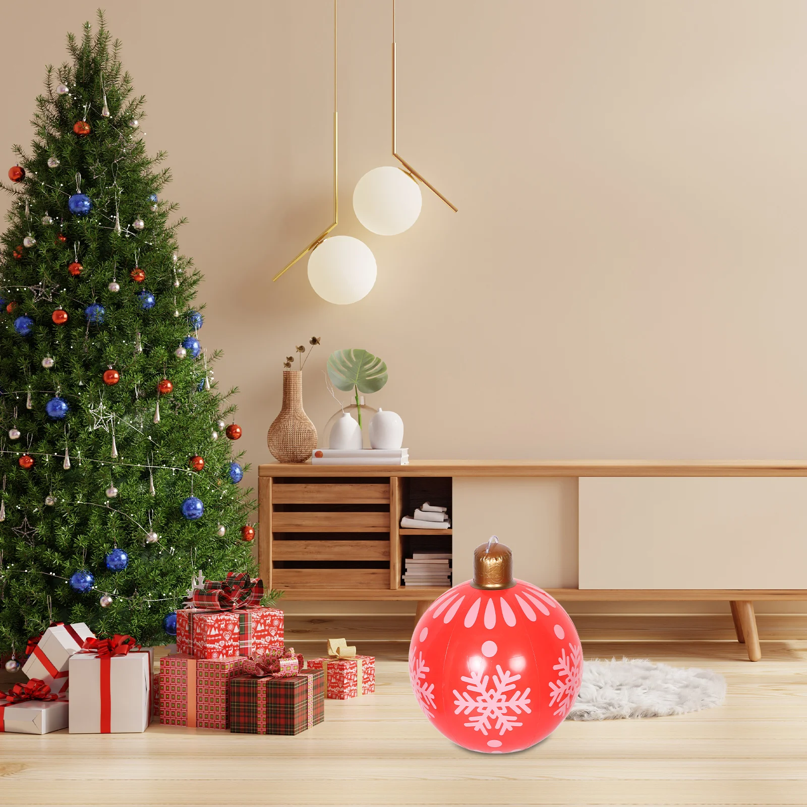 

Giant Inflatable Christmas Ball Outdoor Red Snowflake Lawn Porch Holiday Festive Yard Decoration Christmas Ball