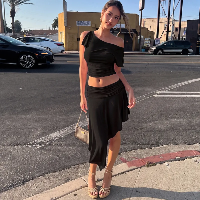 2026 Summary New Style Solid Color Off-shoulder Design With Fatigue Random Keys Multi-way Wear Women's Set