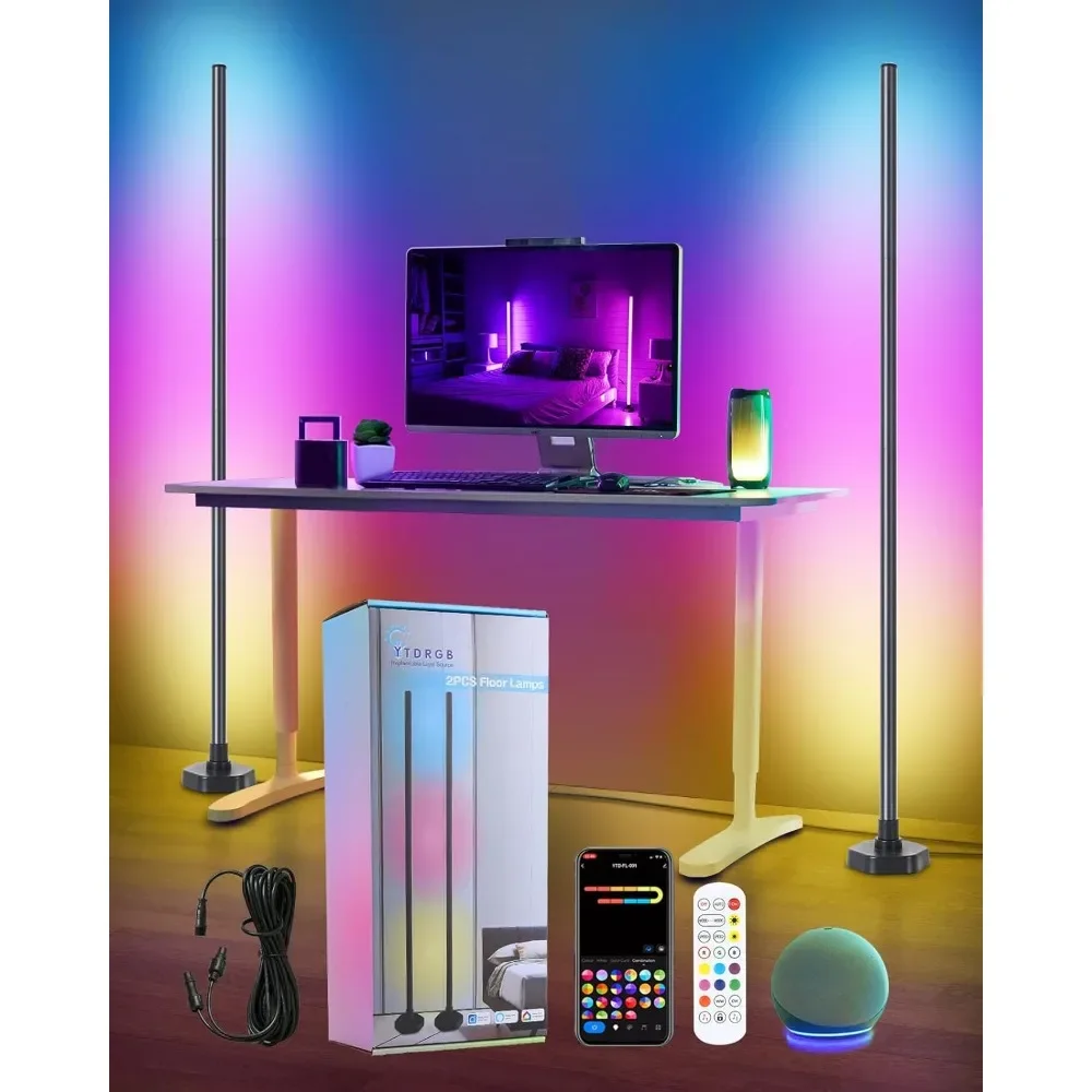 

Floor Lamp 2 Pack, with APP, Remote, Music Sync, Timer and DIY Colors, Controlled Synchronously or Individually, LED Corner Lamp