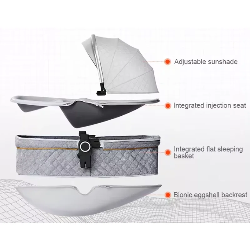 Luxury High Landscape Stroller Egg Shape Baby Carriage High View 3 In 1 Baby Pram Stroller