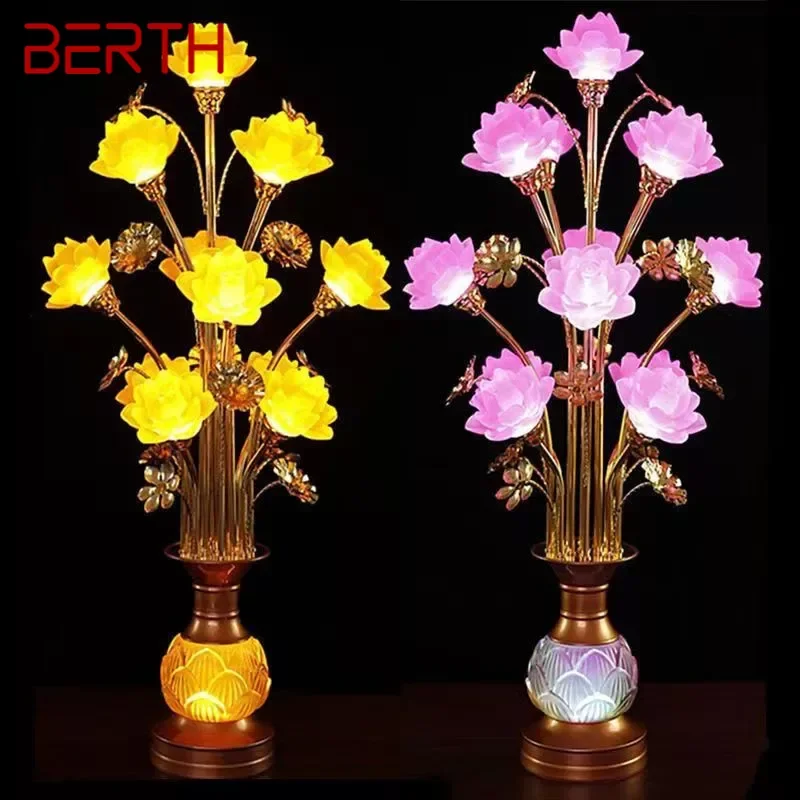 BERTH Colored LED Lotus Table Lamp For Buddha Lamp Household Buddha Hall Lamp Glass Lamp Temple Worship Buddha Front Lamp