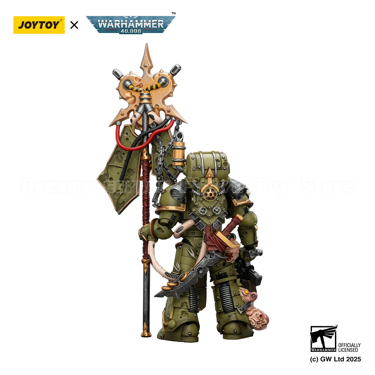 【Voorverkoop】JOYTOY Warhammer 40K Death Guard Plague Marine Icon Bearer met Boltgun en Plague Knife 1/18 Action Figure Model