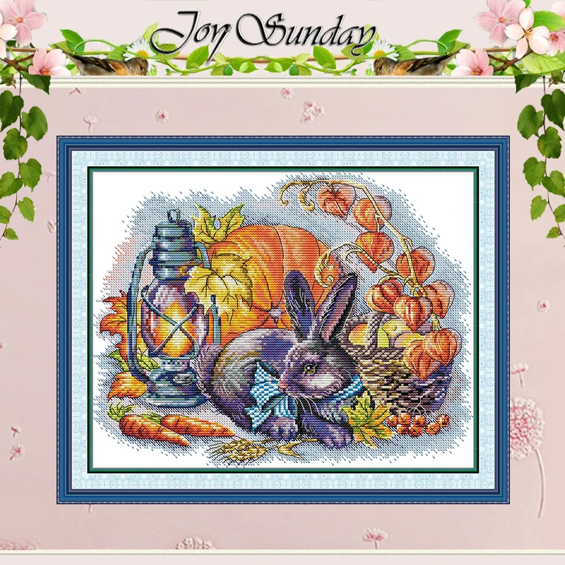 Autumn Bunny Animals Patterns Counted Cross Stitch Set DIY 11CT 14CT 16CT Stamped DMC Cross-stitch Kit Embroidery Needlework