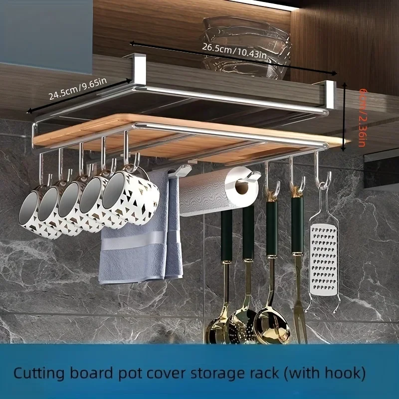 Stainless Steel Kitchen Hanging Cabinet Paper Towel Rags Hanger Cutting Board Pot Covers Hanging Holder Kitchenware Hook