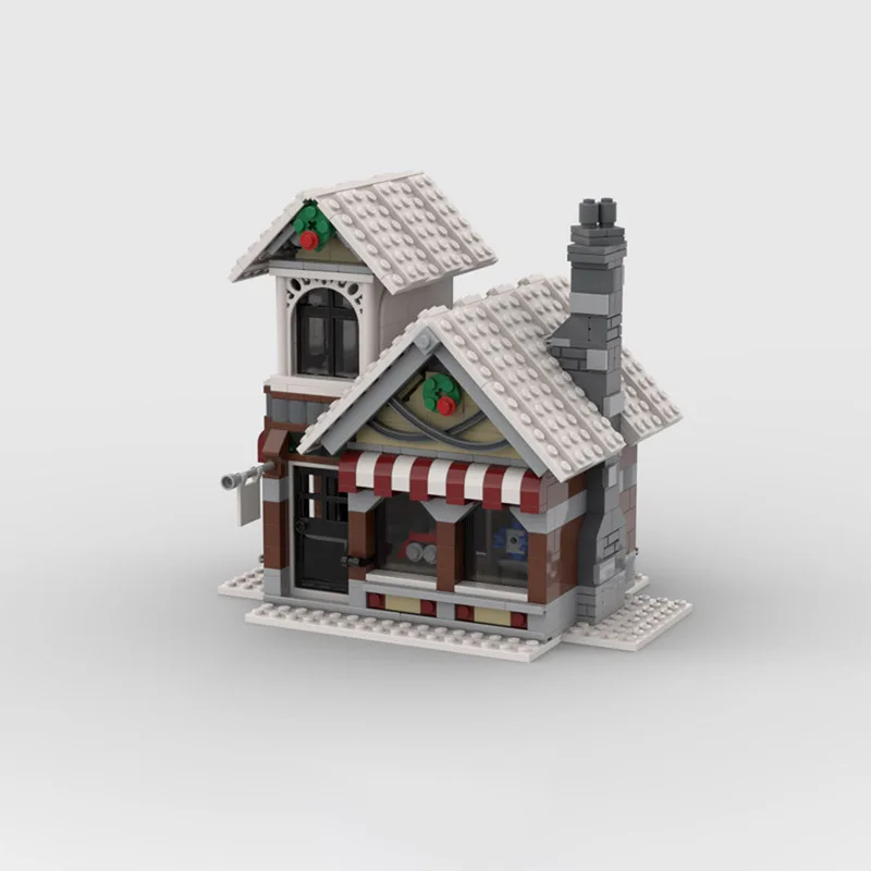 MOC 組み立ておもちゃ - 冬の村の風景の建築模型フィギュア、創造的な組み立て用 - ホリデーギフト用のおもちゃ - クリスマス