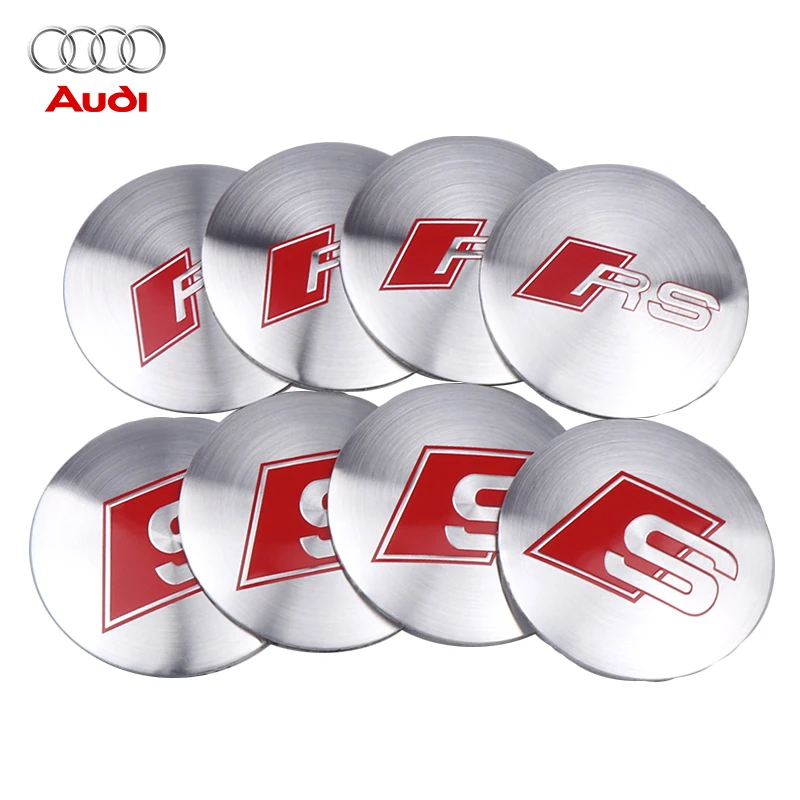 4 ชิ้น/ล็อต 56 มม.ล้อรถ Hub Cap ป้ายสติกเกอร์สําหรับ Audi S RS A3 A4 A5 A6 A7 A8 S3 S4 Q2 Q3 Q5 Q7 b6 b8 b7 b9 b5 C6 C7 อุปกรณ์เสริม