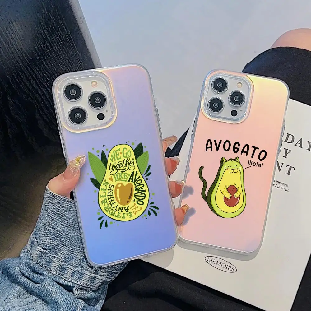 

Avocado Family Phone Case For iPhone 17 16 15 14 13 12 11 Pro Max Plus Transparent Aurora Laser Gradient Cover