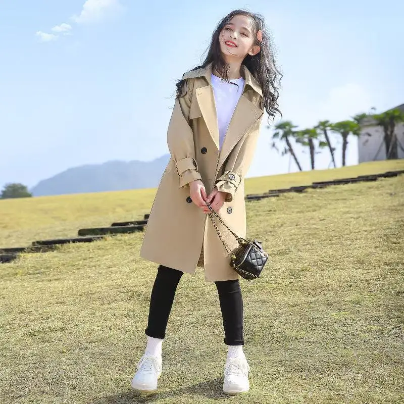 

Teen Girls Long Trench Coats New Fashion England Style Windbreaker Jacket For Girls Spring Autumn Children's Clothing 110-170CM