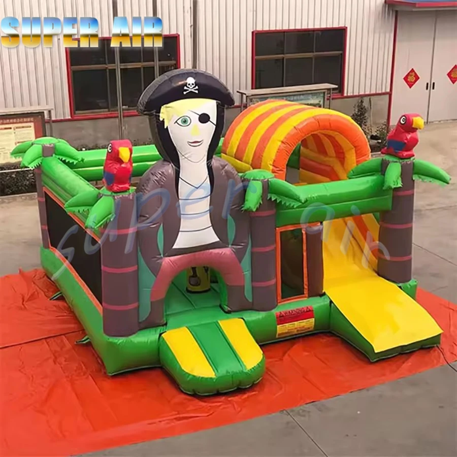 Portable outdoor children's amusement park inflatable pirate slide with air fan for rental