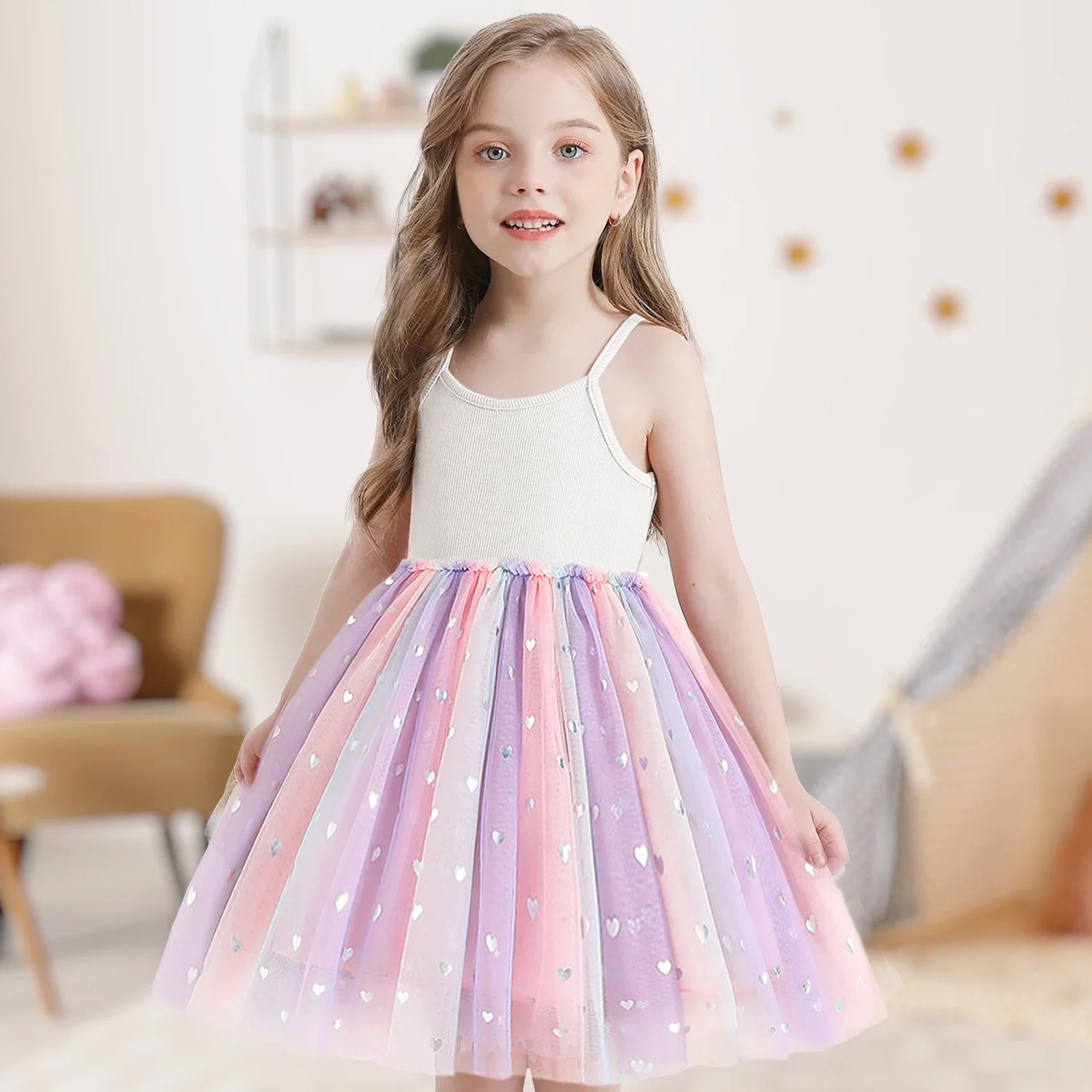 Toddler Girls Party Dresses Sequin Solid Color Baby Clothes Princess Birthday Tulle Dress 2024 New Summer Dress for Girls 1-5Yrs