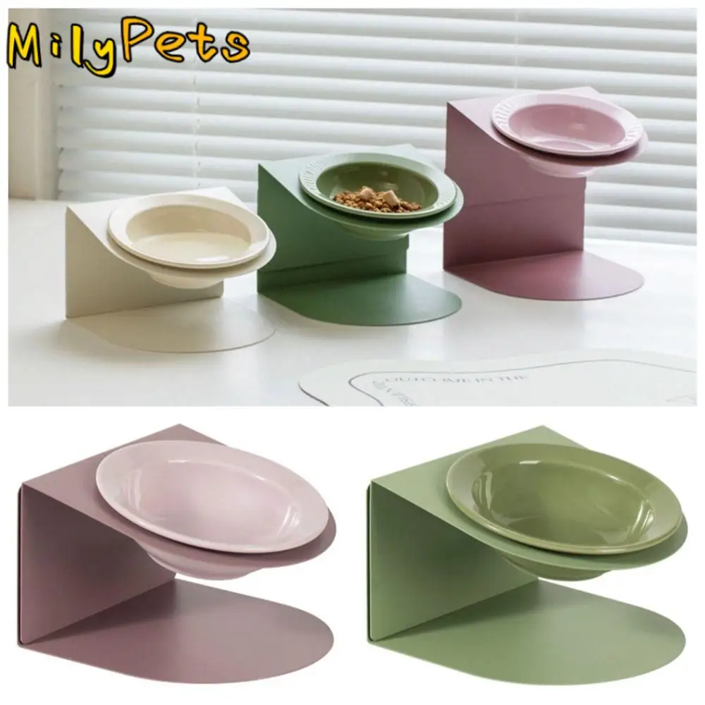 

Anti Vomiting Ceramic Cat Bowl Inclined with Magnetic Adjustable Height Stand Elevated Cat Water Bowl Neck Protection