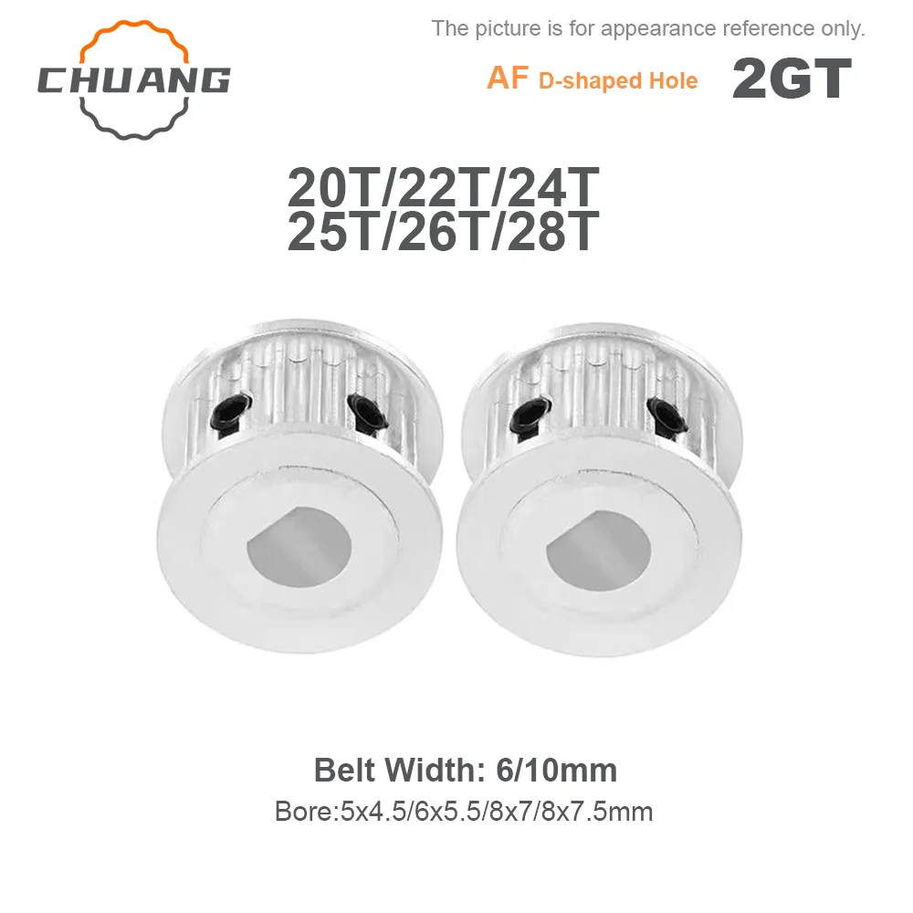 2GT Timing Pulley D Hole 20T/22T/24T/25T/26T/28Teeth GT2 Synchronous Wheel Bore 5x4.5/6x5.5/8x7/8x7.5mm for Belt Width 6mm/10mm