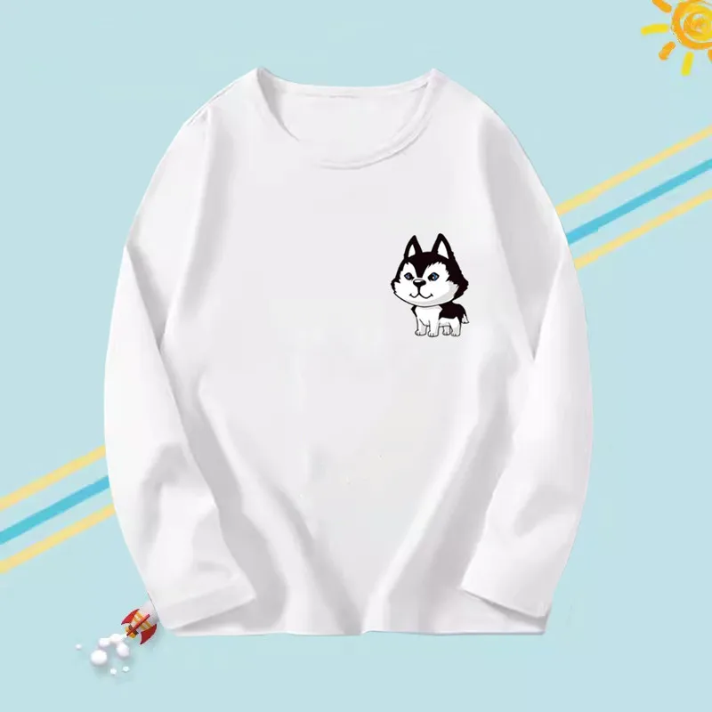 Novel Design Puppy Husky Cute Dog T Shirt for Kids Long Sleeve Casual Cotton O-Neck Boys Cartoon T-shirt 2024 New