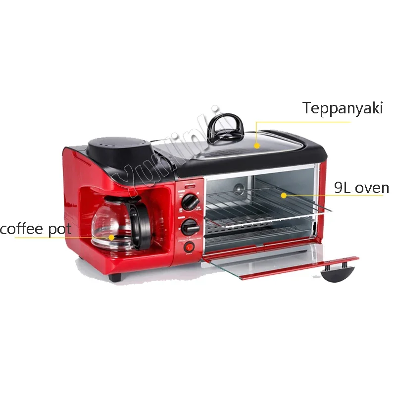 Three-in-one Multifunctional Breakfast Machine Home Toast Toaster With Grill Tray Coffee Maker Bread Maker