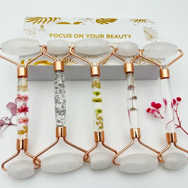 顔の痩身とリフティング、しわの除去、スキンケアツール - 天然アメジスト翡翠ローラーストーンフェイスローラーマッサージャー