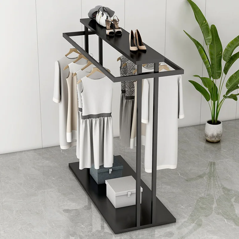Women's clothing store Zhongdao rack Floor-to-ceiling clothing store display rack Double row hanger Middle shelf