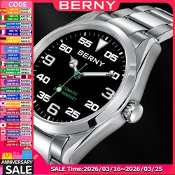 BERNY Men Mechanical Watch Automatic Watches NH35 Luminous Sapphire 20ATM Waterproof Wristwatch Luxury Automatic Watch for Men