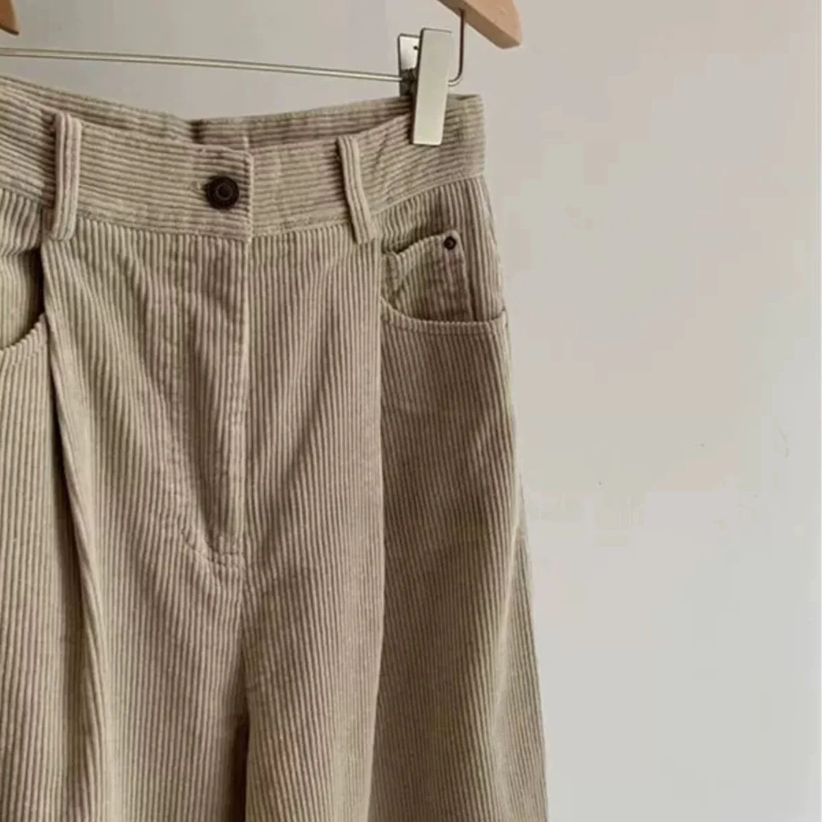 레트로 코듀로이 와이드 레그 팬츠 여성 가을 ​​겨울 레저 슬림 바지 편안한 긴 바지 폴리 에스터 섬유