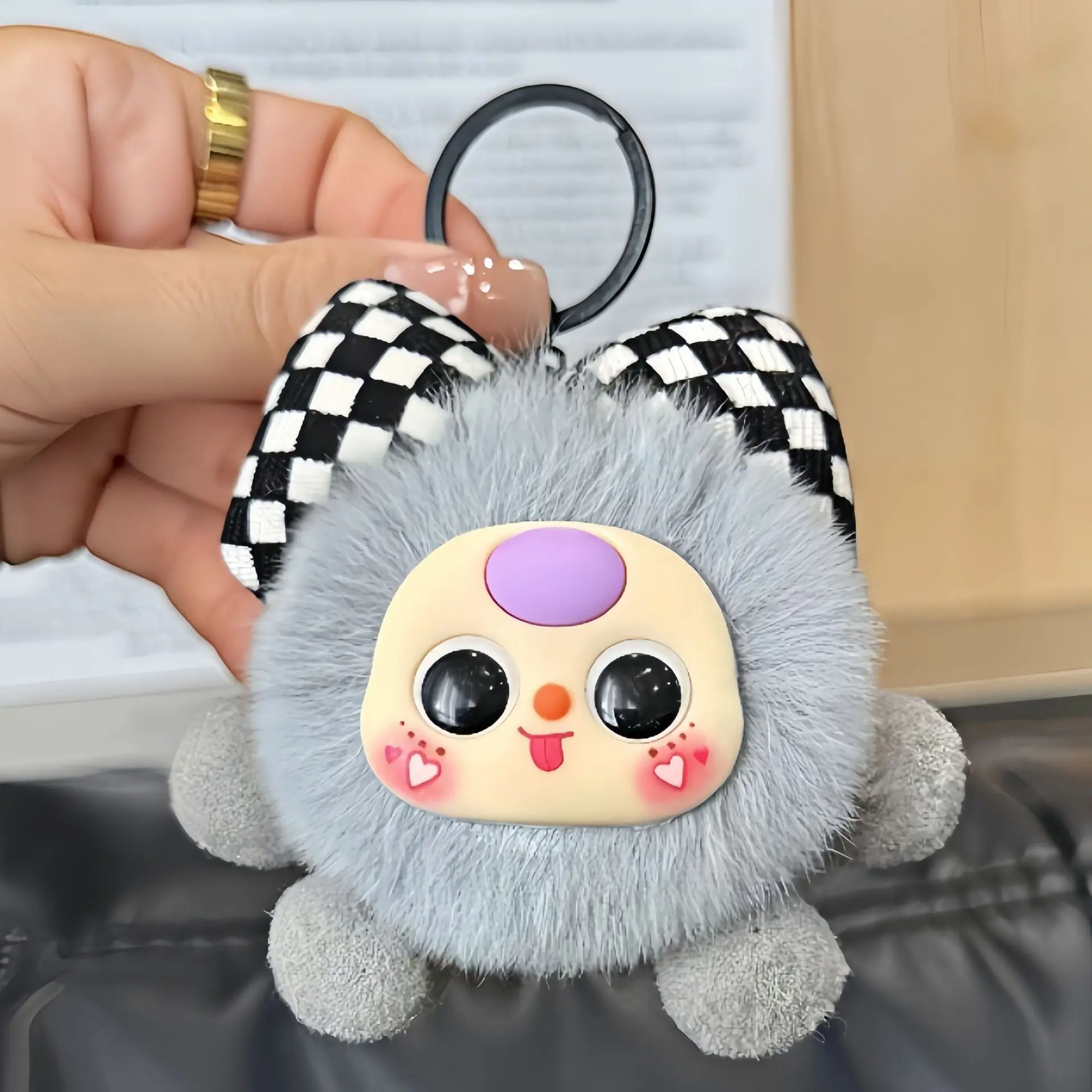 

New imitation Rex rabbit bow small coal ball car keychain pendant exquisite doll cartoon book bag pendant