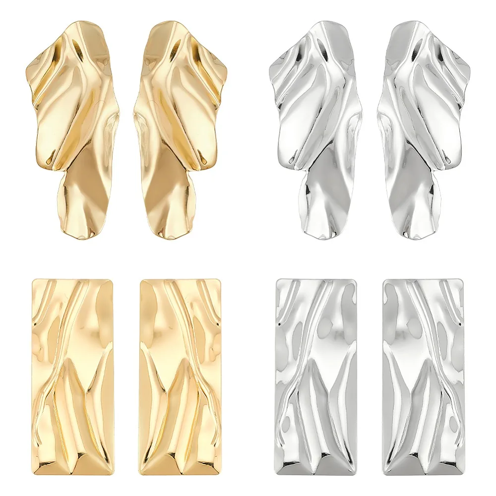 

4 Pairs 4 Styles Alloy Stud Earrings with 304 Stainless Steel Pins Twist Rectangle Platinum Golden 69~74x28~30.5mm1 1 Pair/style