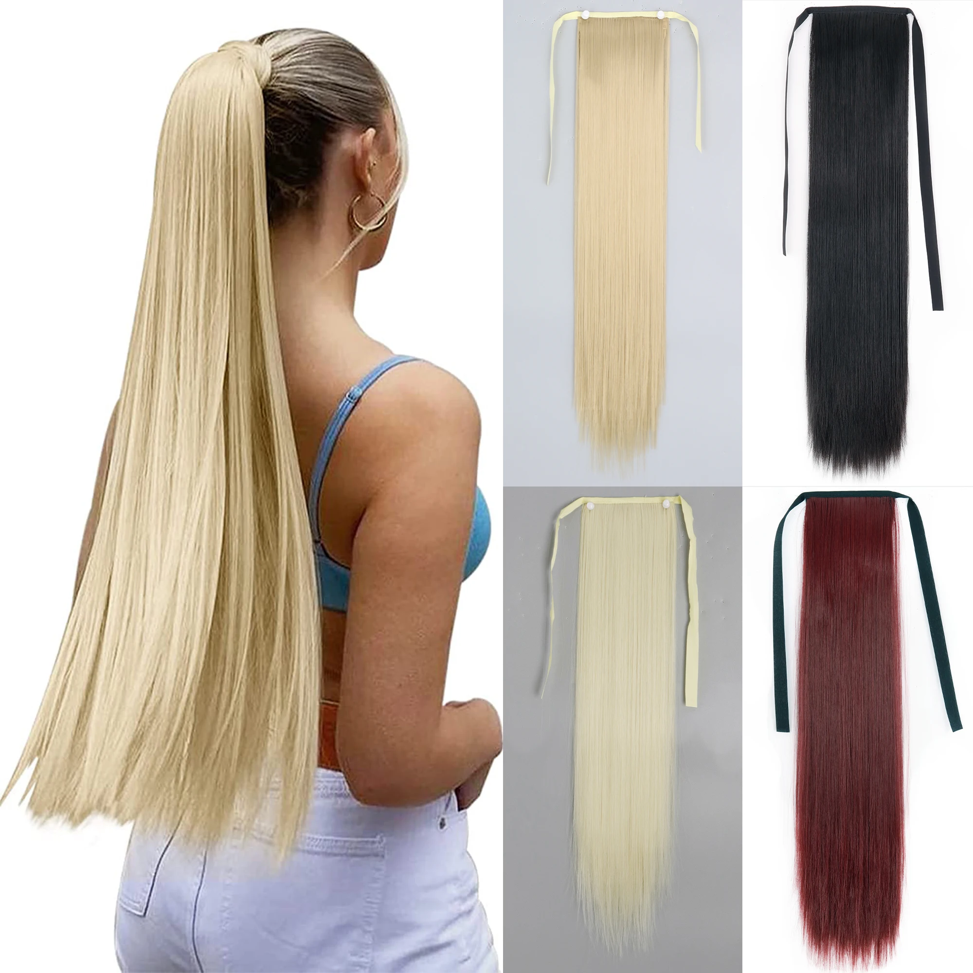 XINRAN Synthetic Fiber Heat Resistant Straight Ribbon Ponytail Extensions Lengthened Ponytail Braid