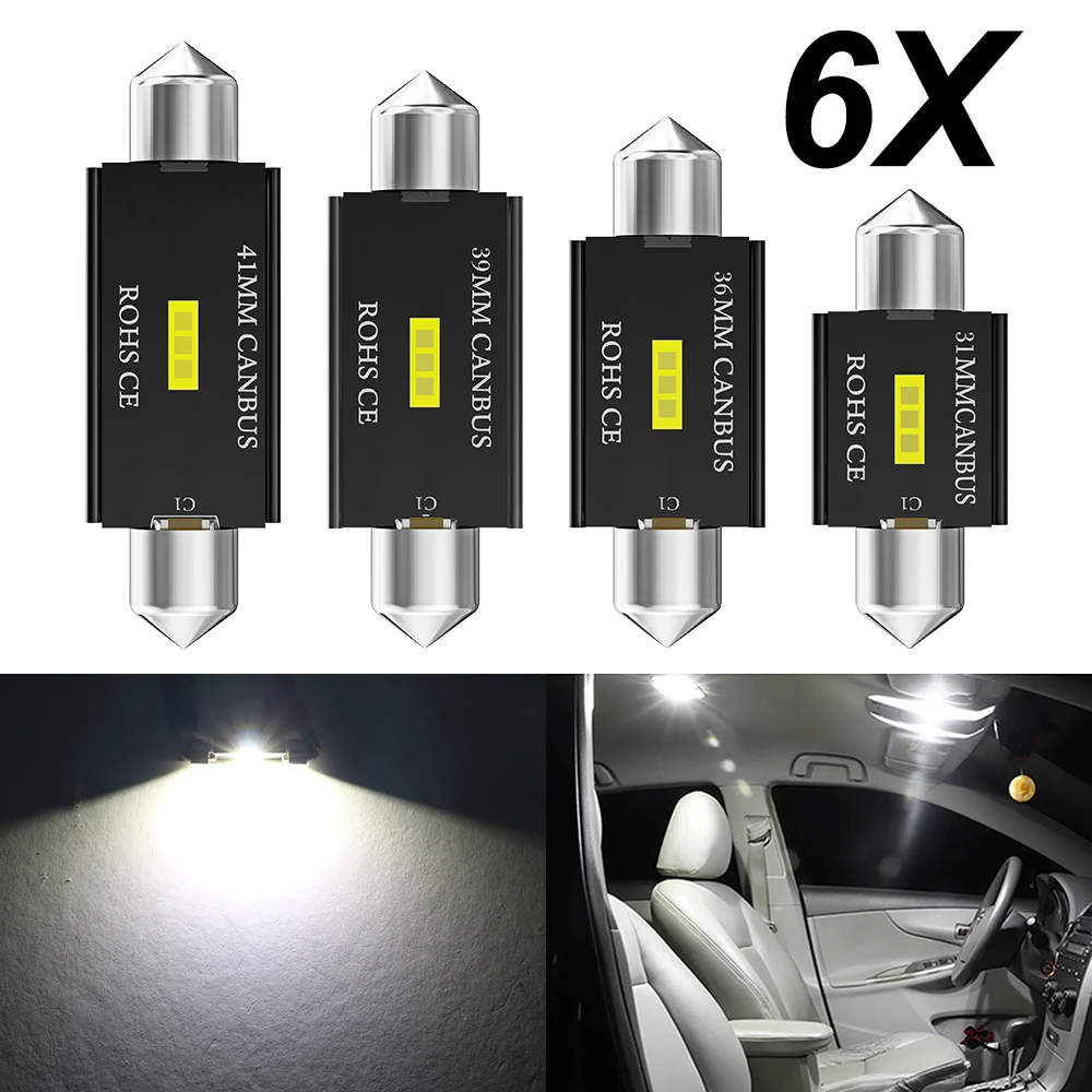 

6x CSP 1860 C5W LED Car 31mm 36mm 39mm 41mm Festoon Reading Light Auto Interior Dome Vehicle Trunk Door Lamp Bulb 6000k 12v 24v