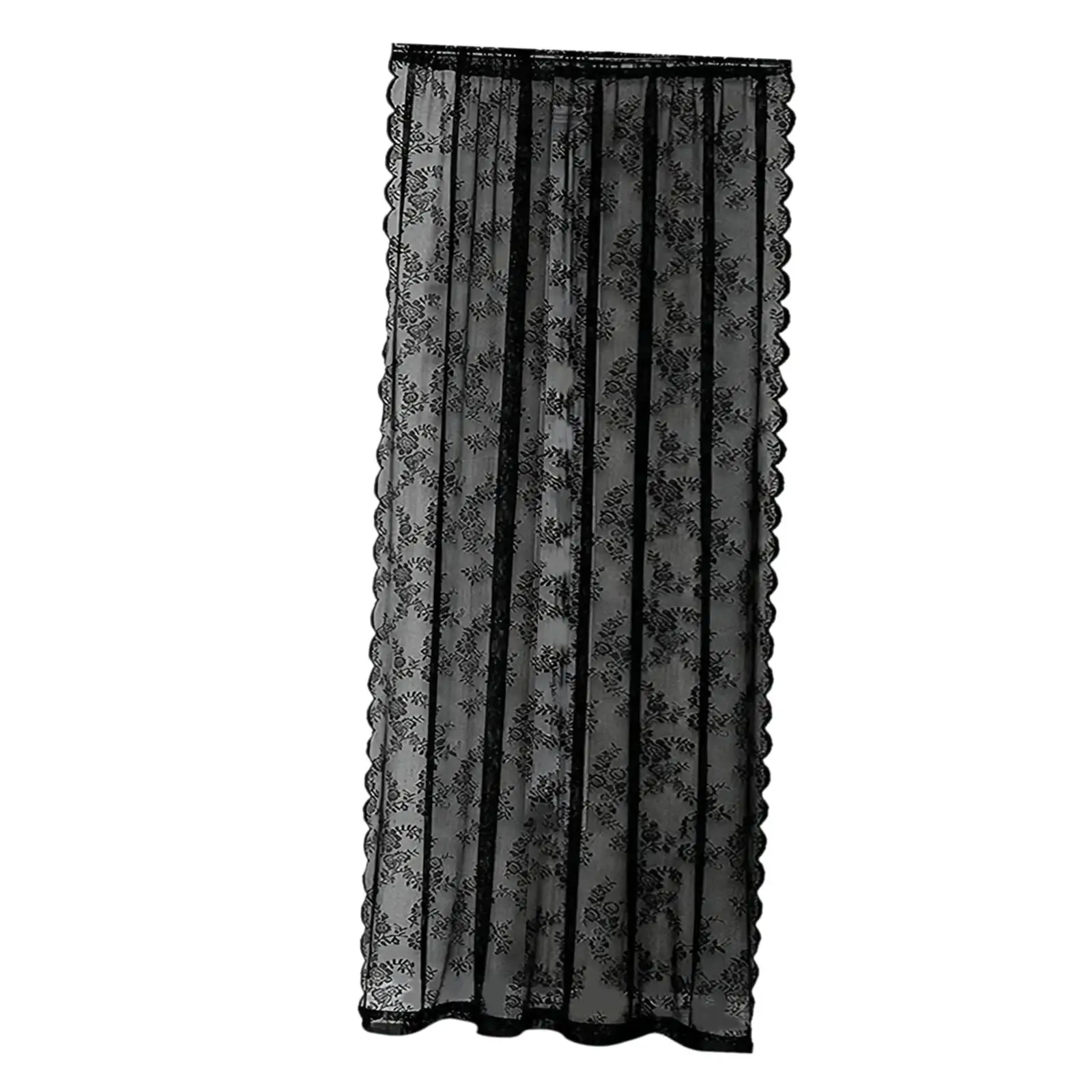 Voile Privacy Sheer Window Curtain Black Floral Lace Net Tulle Drapery for Bedroom and Living Room