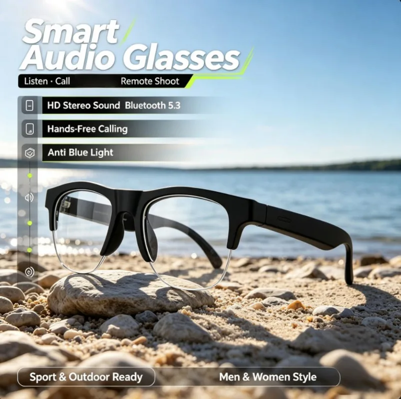 AI Smart Audio Glasses Discreet Design Ultra Long Battery Life Lightweight Comfortable for All-Day Wear Sports Bluetooth Glasses