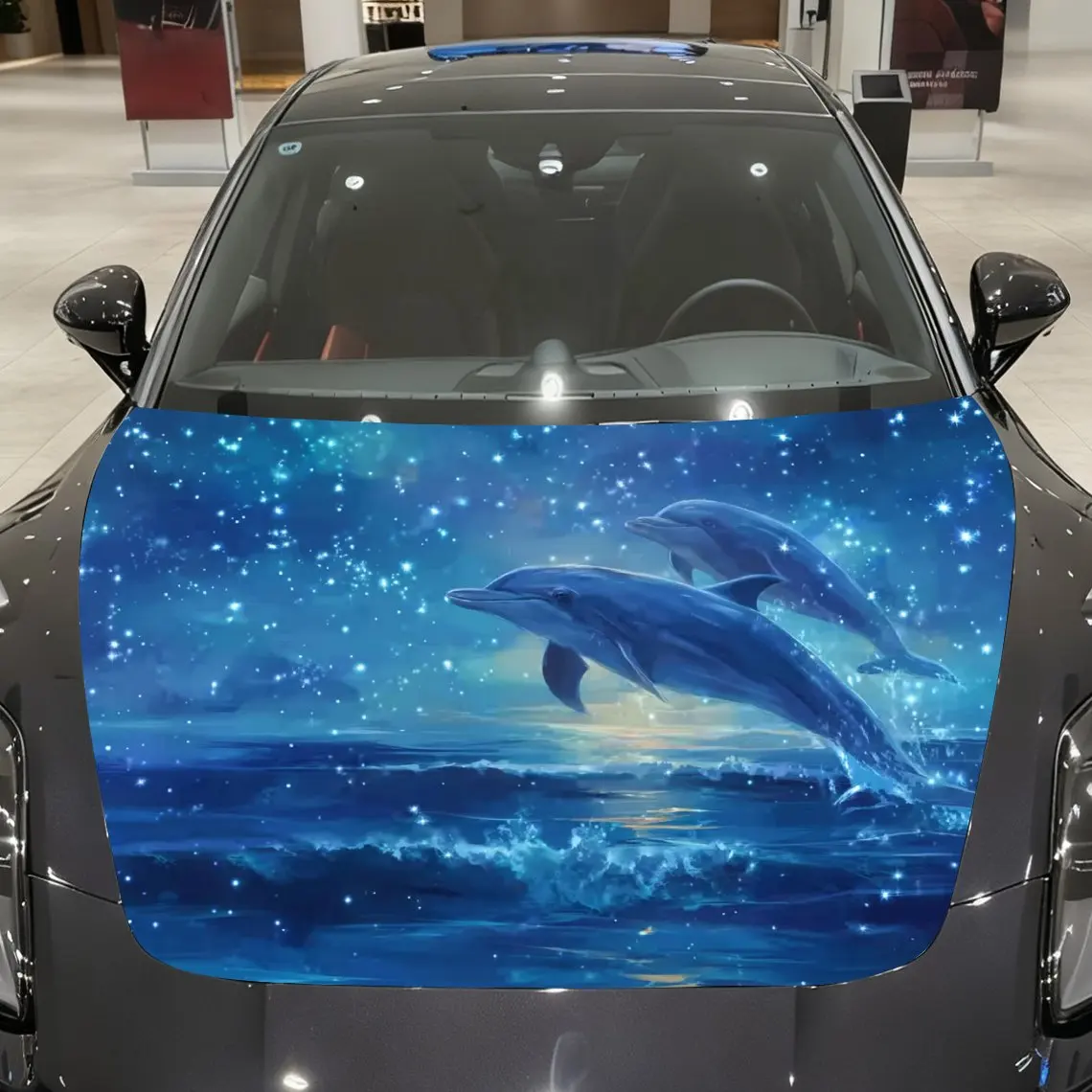 

Dolphin Pattern Car Hood Vinyl Packaging-waterproof, Scratch Resistant, Self-adhesive Sticker, Red And Black Design, Durable PVC