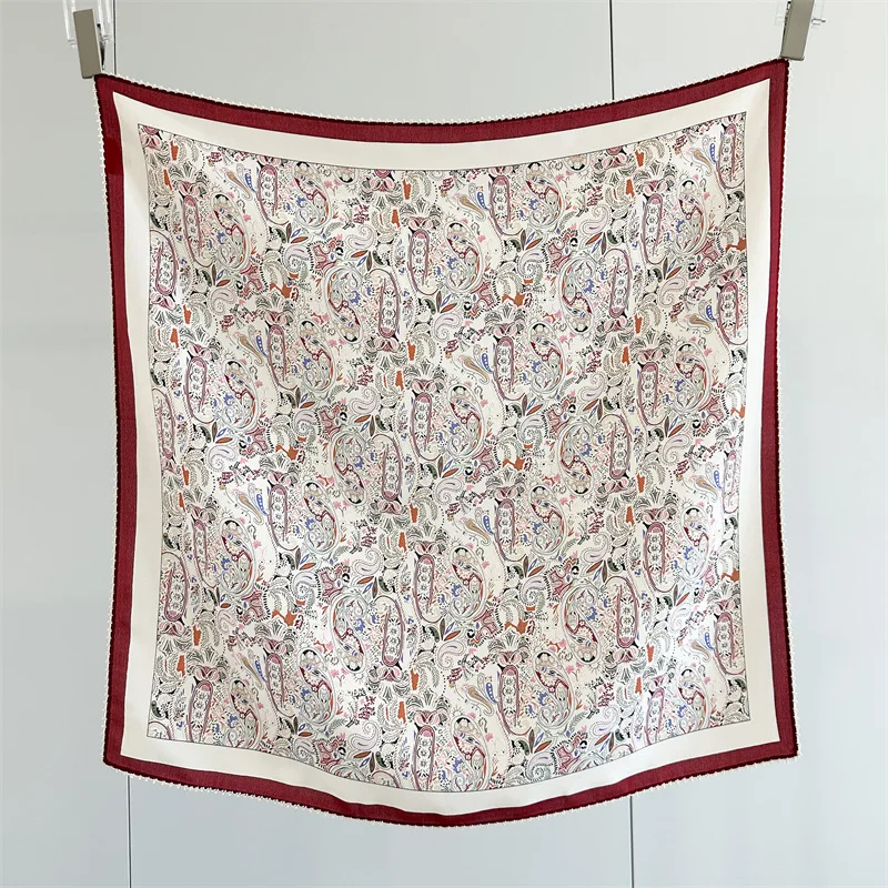 

Mulberry silk double crepe 65 silk scarf for spring and summer, thin silk, red cashew flower lace craft scarf, shawl as a gift