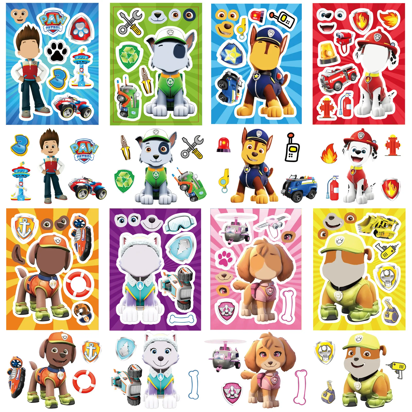 8/16 ورقة جعل وجه باو دورية لغز ملصقات الكرتون لتقوم بها بنفسك رايدر تشيس تجميع بانوراما الاطفال لعبة الأطفال الأولاد لعبة حفلة هدية #2