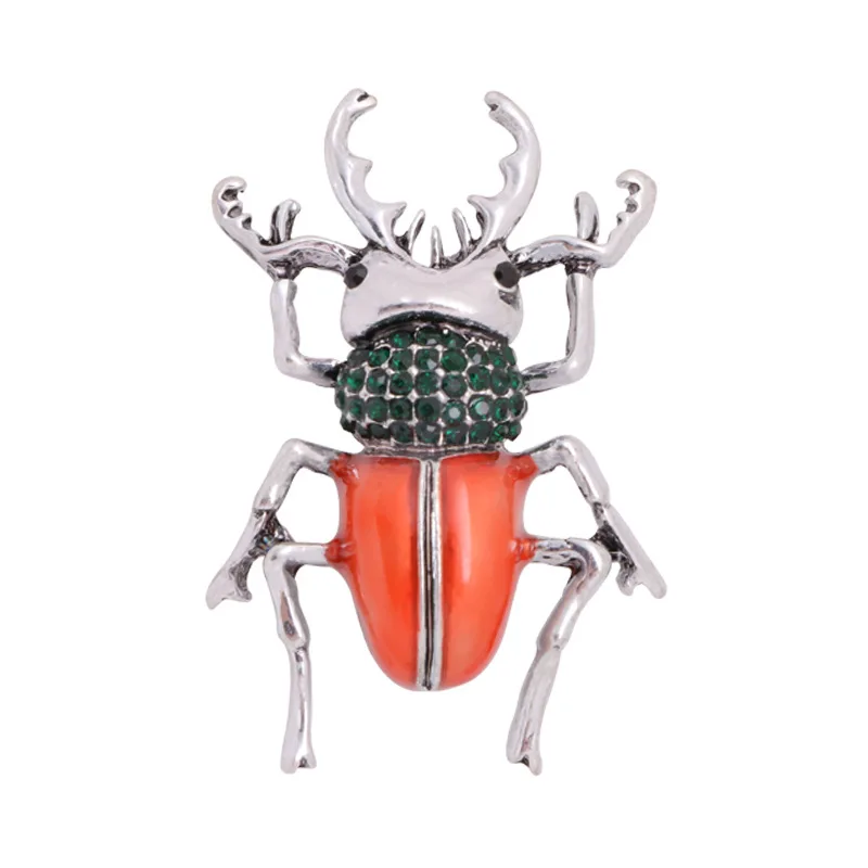 Hot sale punk insect luxury brooch shiny crystal spider ladybug beetle pin corsage men and women accessories jewelry gift