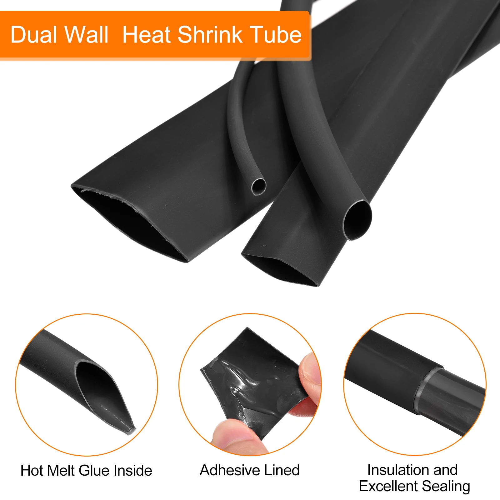 15Meters Heat Shrink Tubing 3:1 Ratio 2.5-30mm Diameter Adhesive Lined Dual Wall Heat Shrink Tube Waterproof Sealed Black/Red