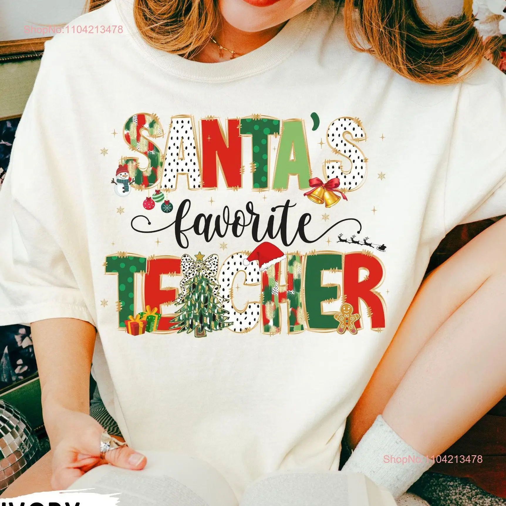 Santa's Favorite Teacher Christmas T Shirt Comfort Colors Holiday Trendy Montessori Art Pre k long or short sleeves