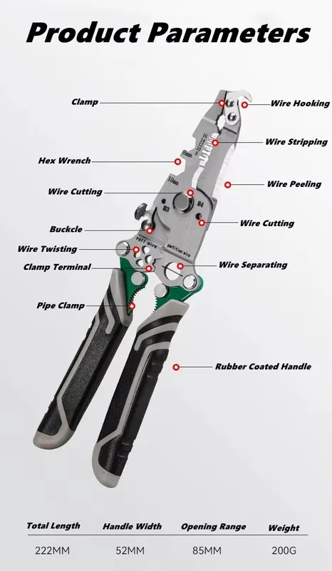 Multifunctional Wire Stripper with Electrical Test Pen Foldable Cable Cutter Crimper Tool, Electrical Folding Pliers for Cutting