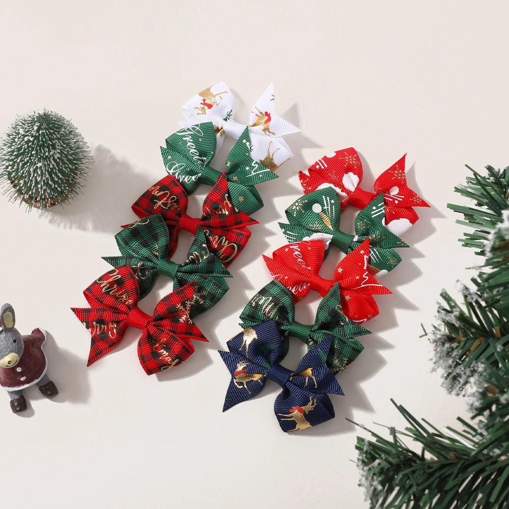 10/20 stücke Mädchen Weihnachten Haar Clips Set Ripsband Bögen Haarnadel Schneeflocke Gedruckt Weihnachten Urlaub Kopfschmuck Haar Zubehör