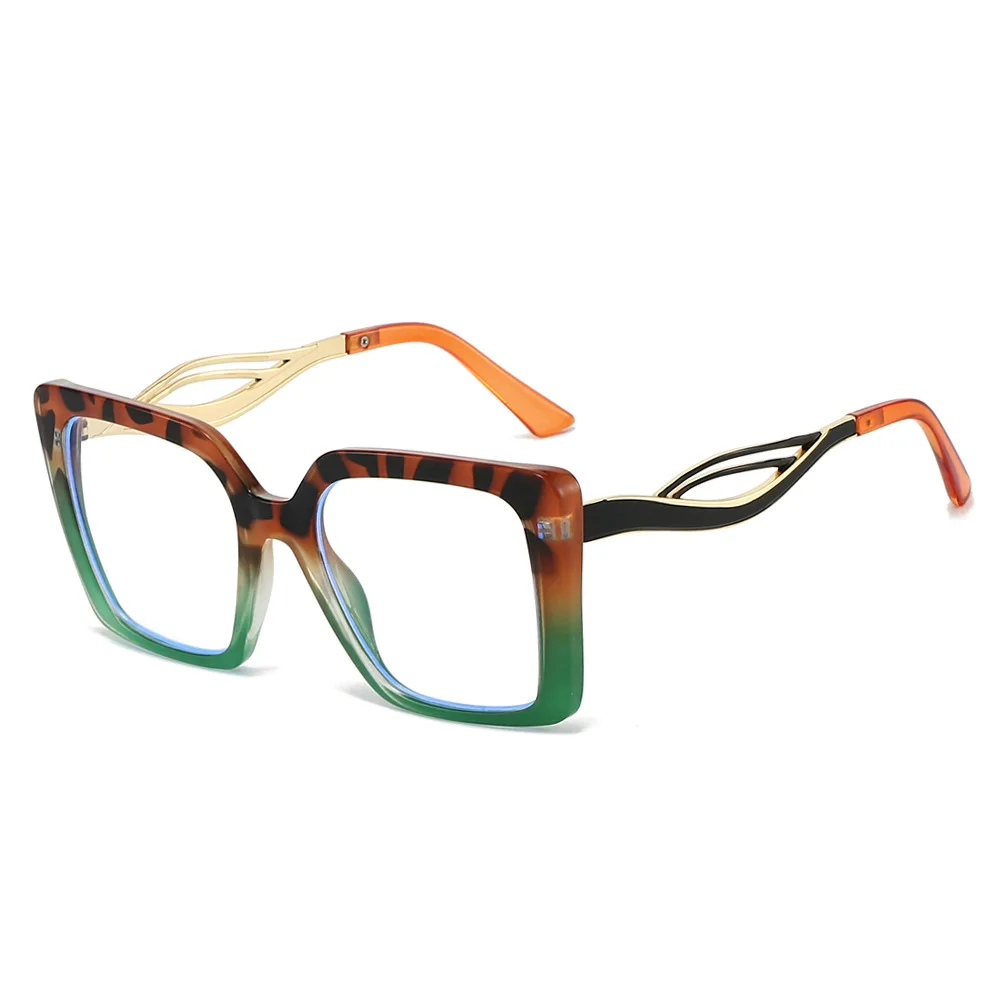 

Retro Square Leopard Print Gradient Anti Blue Light Women Glasses Hollow Temple Design Anti Radiation Men Trendy Casual Glasses