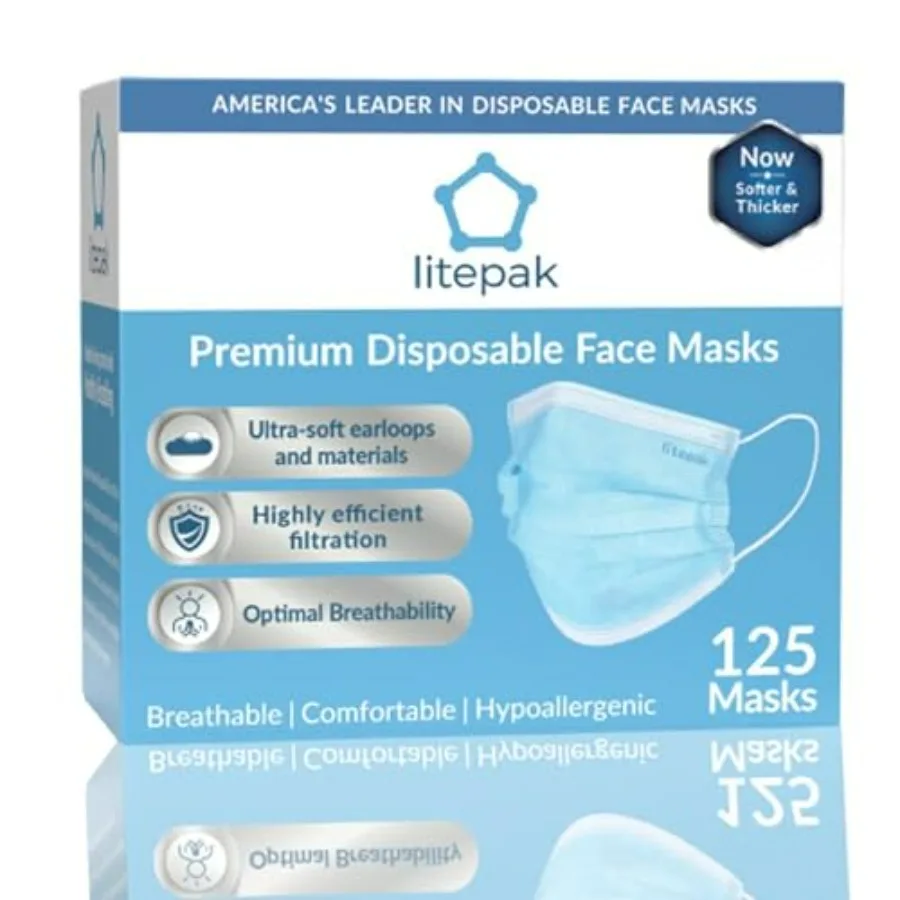 

125-Pack Disposable Face Mask Premium Comfort Earloops with Dispenser Box