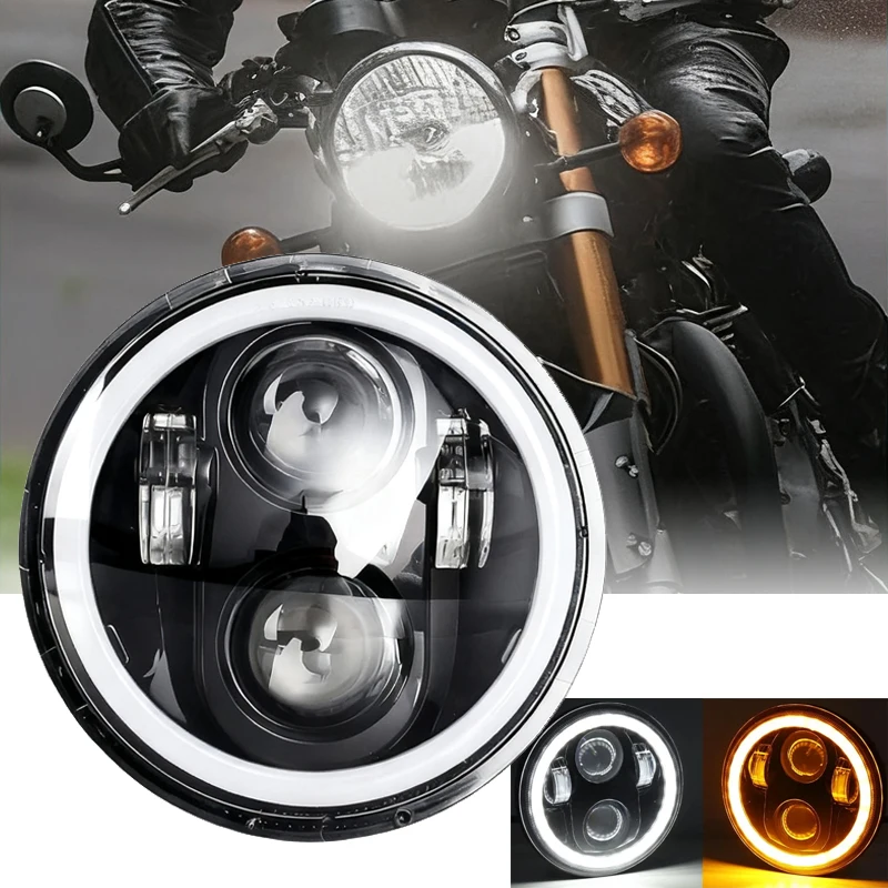 5-3/4 5.75 بوصة دراجة نارية المصباح هالة عيون الملاك عالية منخفضة شعاع DRL بدوره إشارة مشروع ل هارلي سبورتستر 883 XL883 FXCW