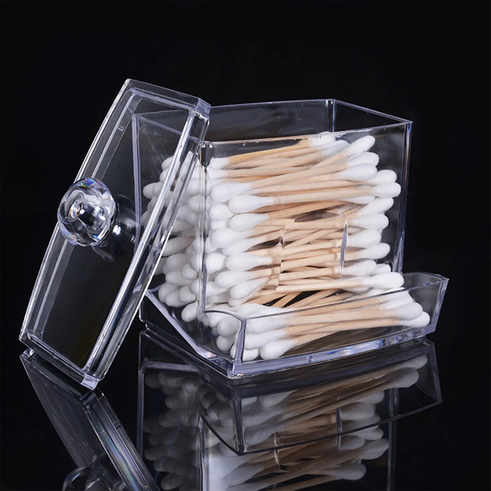 Transparent Cotton Swab Storage Box Makeup Organizer Acrylic Storage Box Cotton Swab Cosmetic Box Bathroom Bedroom Storage